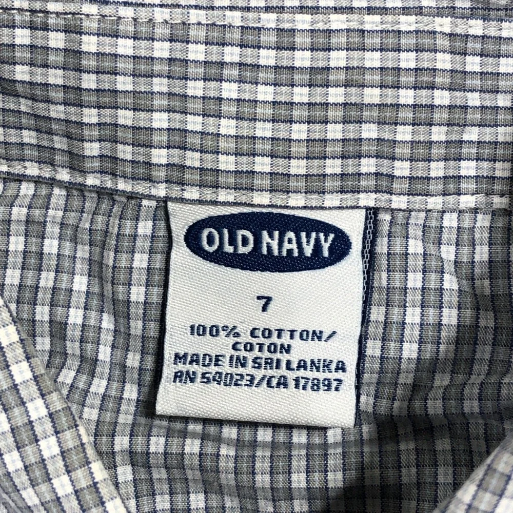 Old Navy Button Down Shirt Kids Size 7 Blue Gingham Short Sleeve Cotton 305456